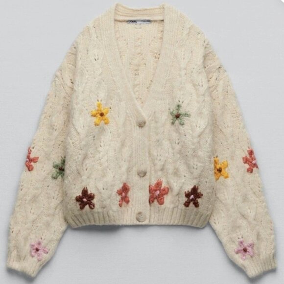Zara Floral Knit Cardigan NWT - Picture 4 of 7